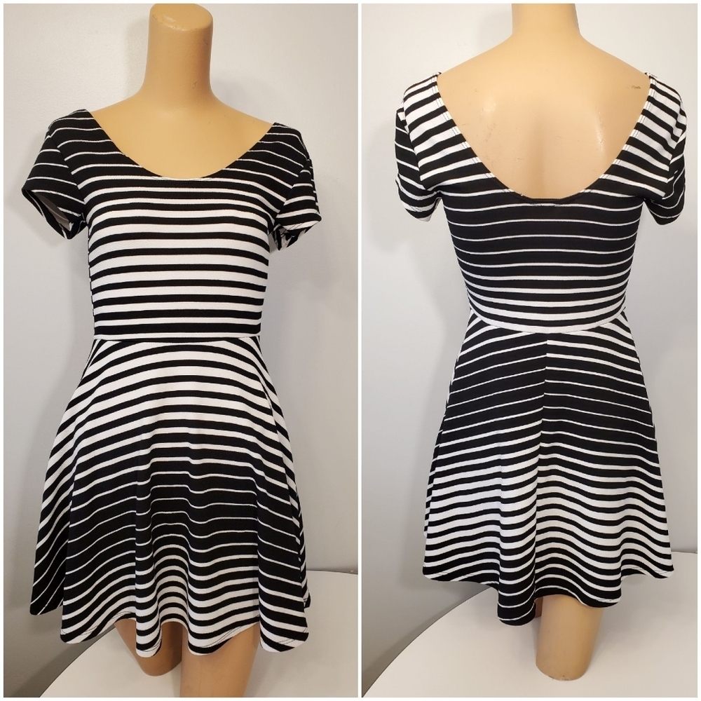 "Planet Gold" Black & White Striped Dress